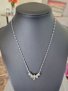Sterling-Look Twisted Chain Necklace with Silver Bead Pendant